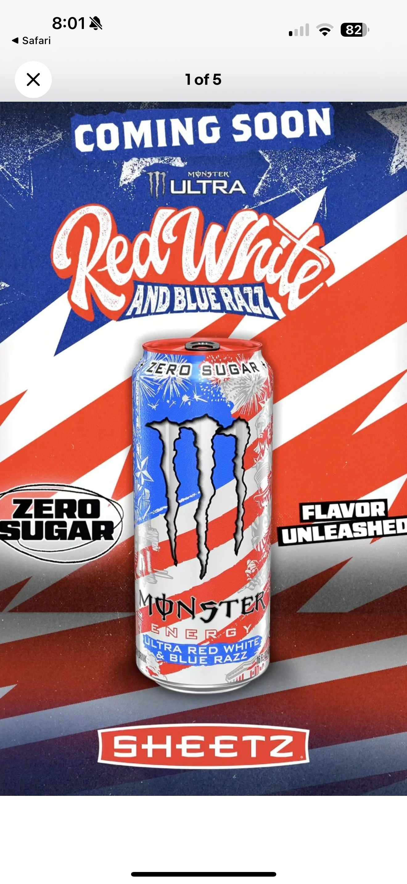 New (USA) Monster Ultra Red, White Blue razz 463ml