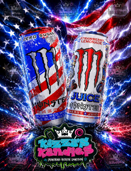 New (USA) Monster twin pack  Ultra Red, White Blue razz and strawberry lemonade 463ml