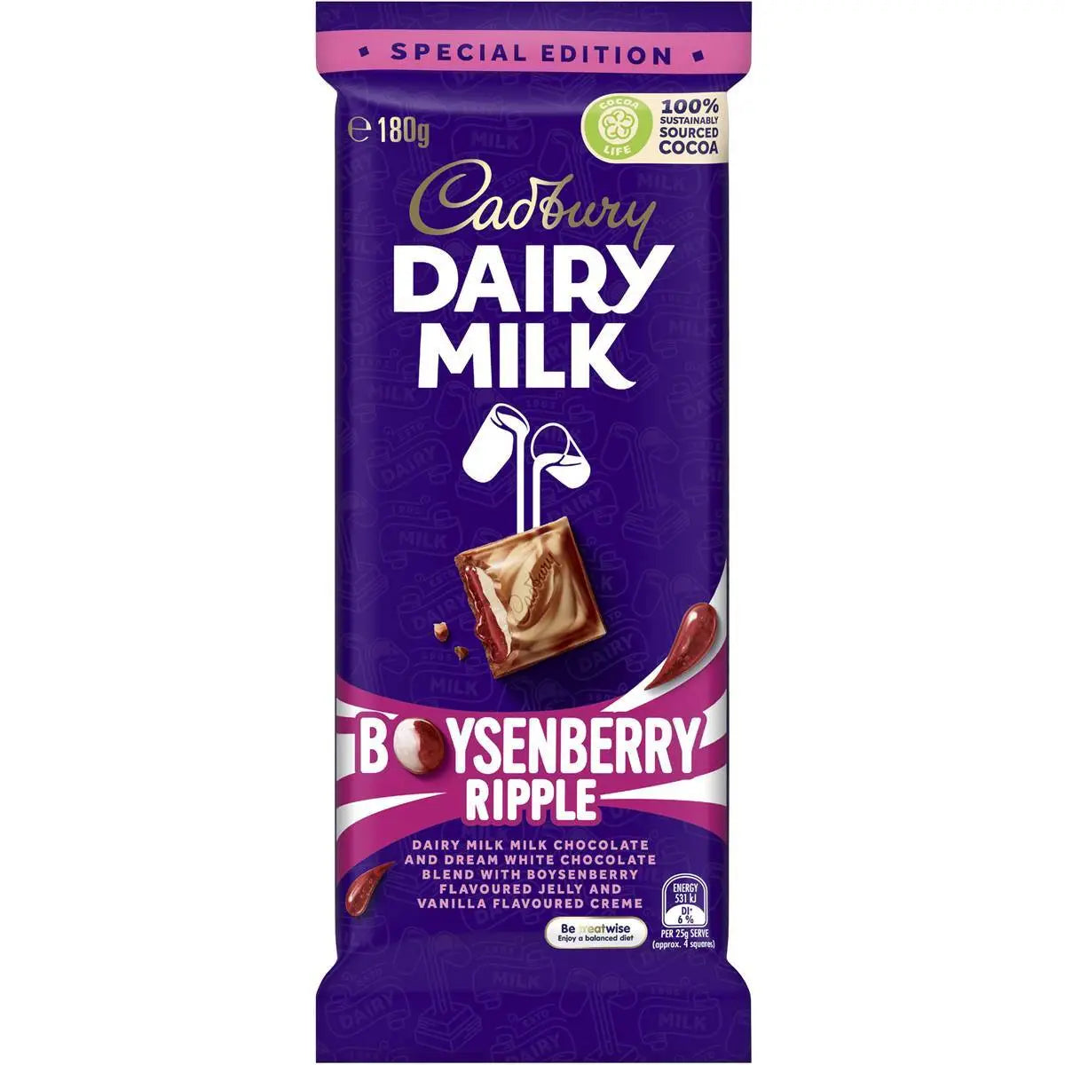 Cadbury Dairy Milk Boysenberry Ripple 180g