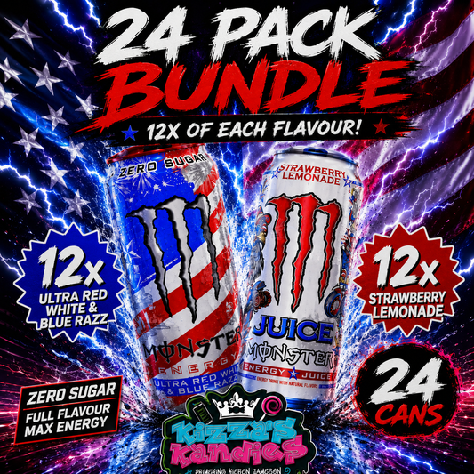 New (USA) Monster 24 bundle Ultra Red, White Blue razz and strawberry lemonade 463ml